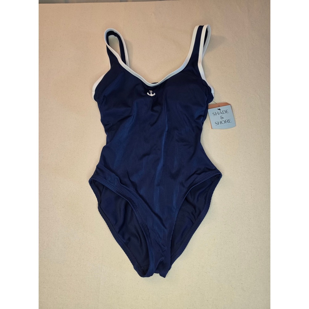 Shade & Shore Scoop Neck One Piece Swimsuit Blue Small NWT
